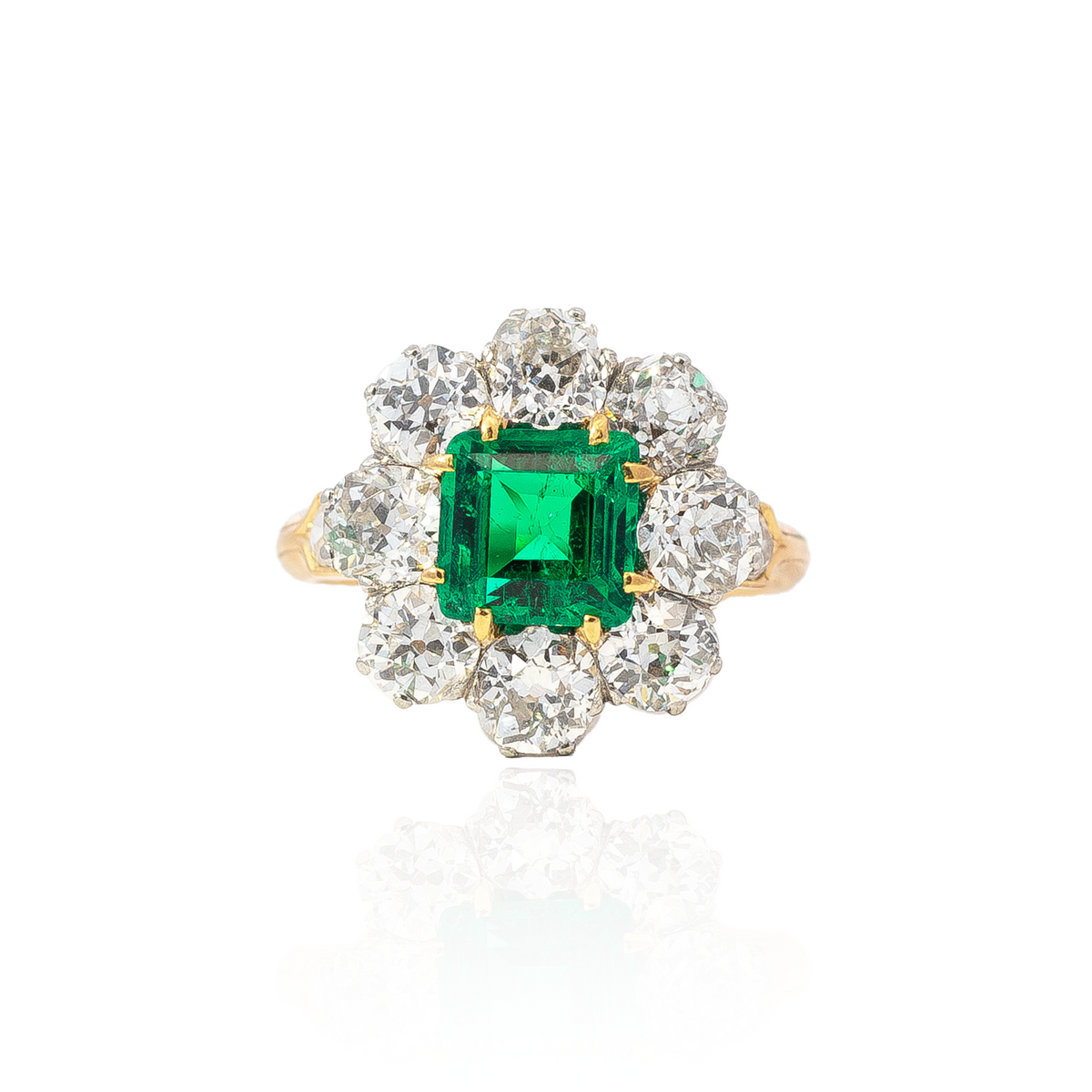 1.40ct Colombian Square Emerald And Diamond Cluster Ring