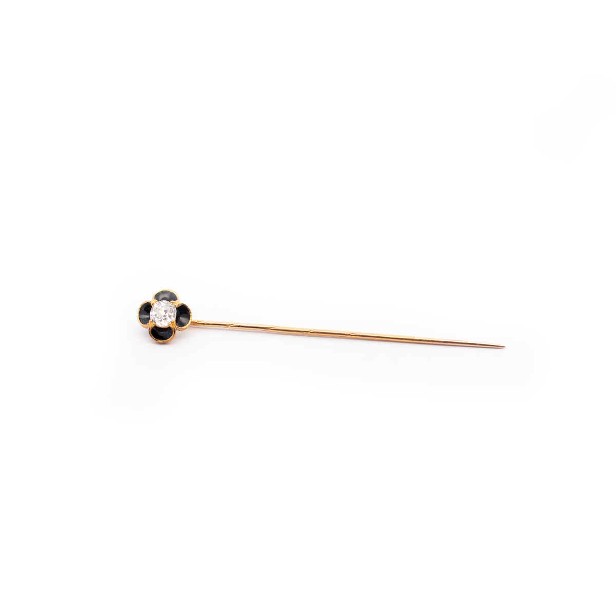 0.70ct Old Cut Diamond And Black Enamel Tie Pin
