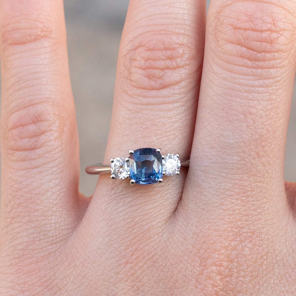 1.55ct Teal Sapphire Three Stone Ring