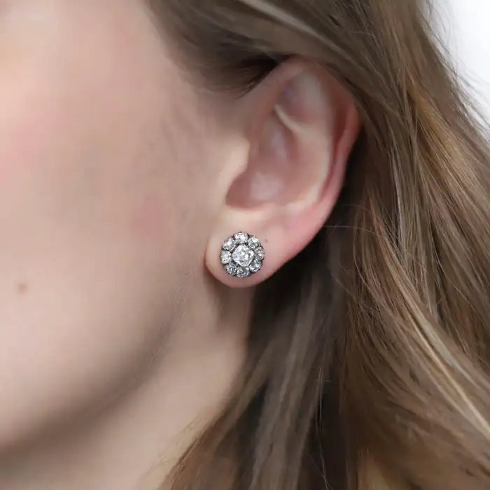 Victorian 1.50ct Old Cut Diamond Cluster Earrings