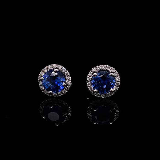 1.15ct Round Sapphire and Diamond Cluster Earrings