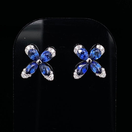 1.33ct Pear Cut Sapphire and Diamond Butterfly Shaped Earrings