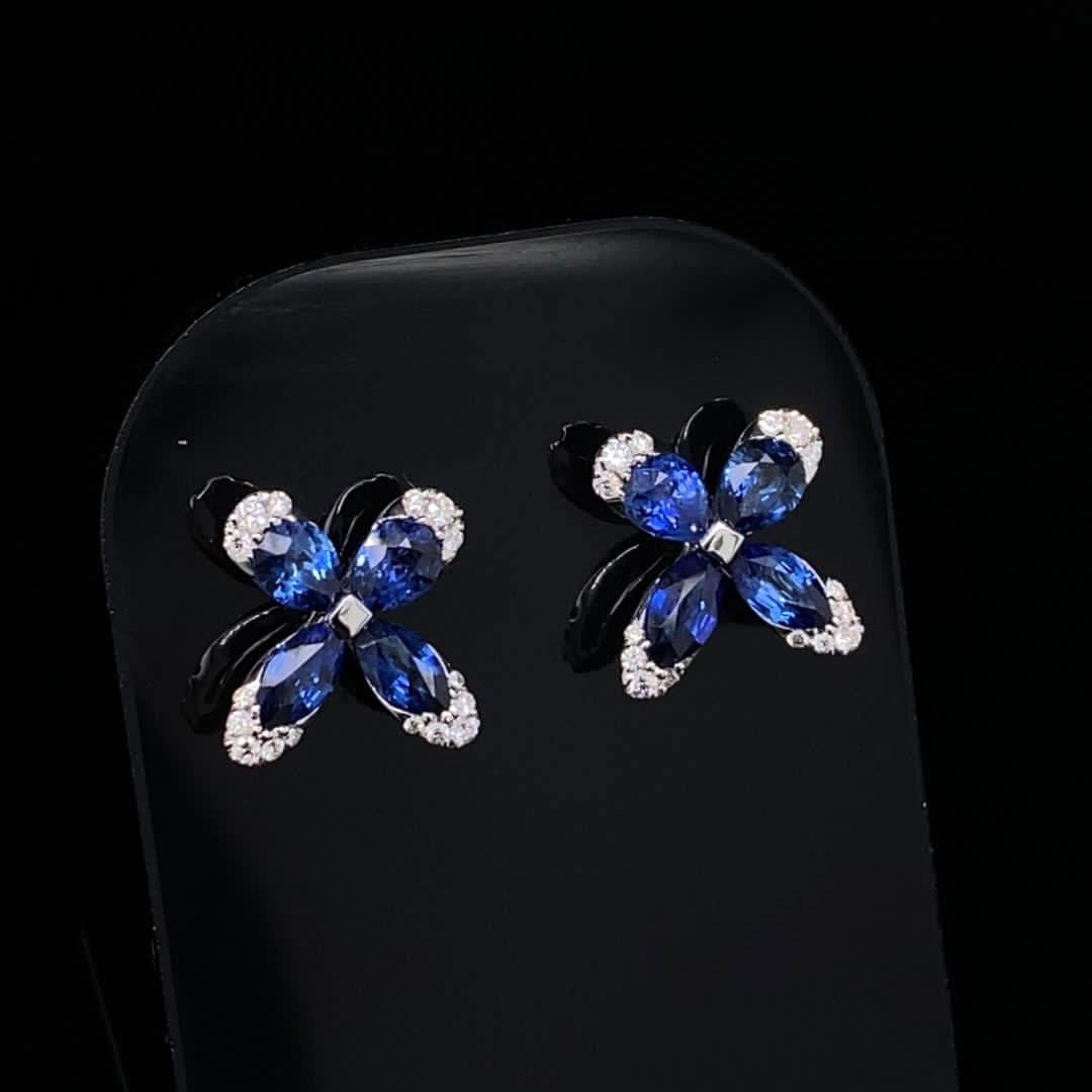 1.33ct Pear Cut Sapphire and Diamond Butterfly Shaped Earrings