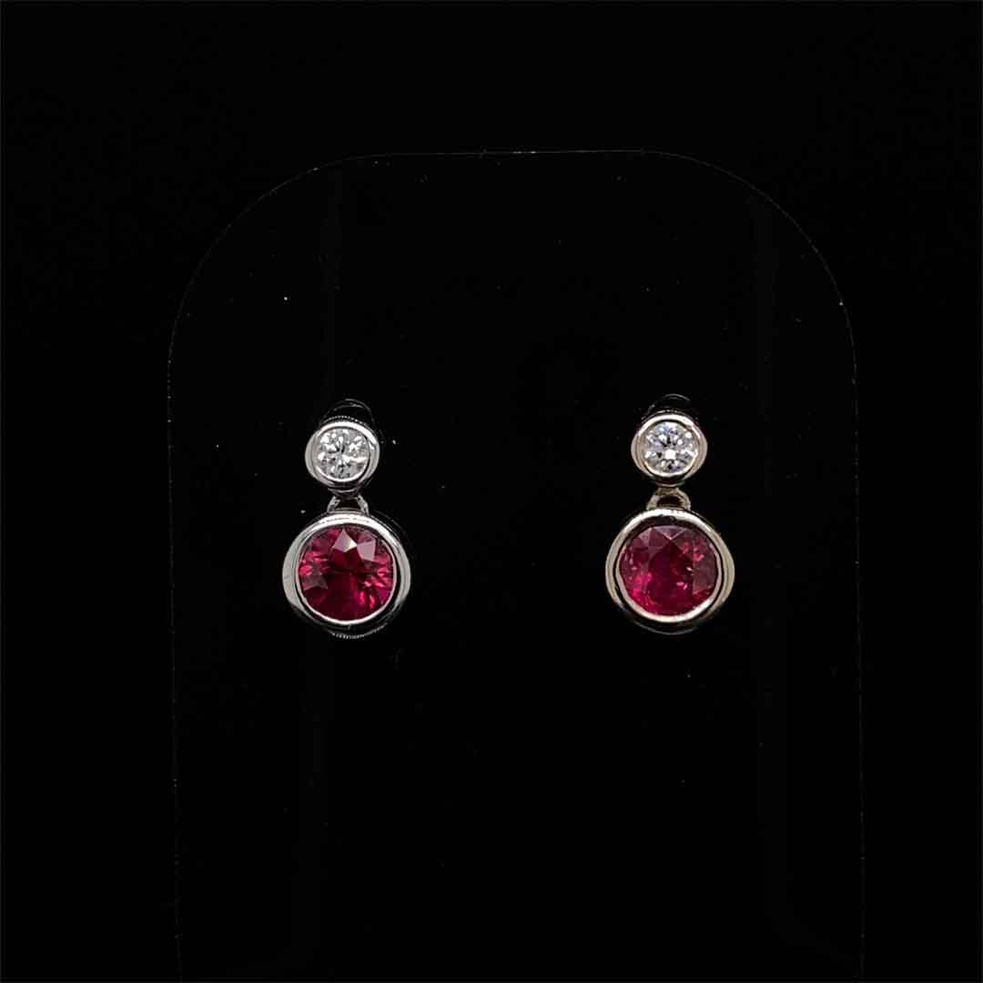 18ct White Gold 0.68ct Round Ruby and Diamond Drop Earrings