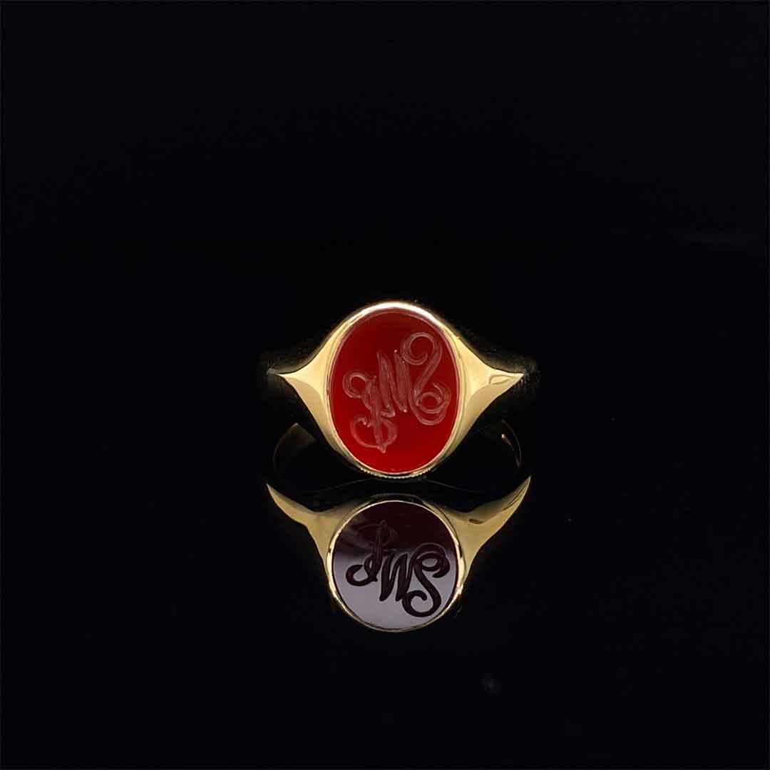 18ct Yellow Gold Engraved Cornelian Vintage Signet Ring