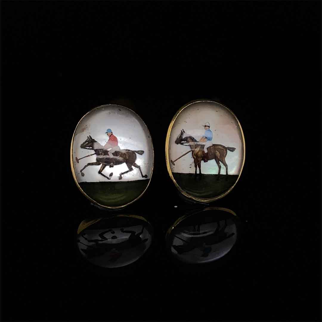 18ct Yellow Gold Essex Crystal Polo Player And Horse Cufflinks