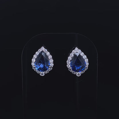 2.27ct Pear Sapphire And Diamond Cluster Stud Earrings
