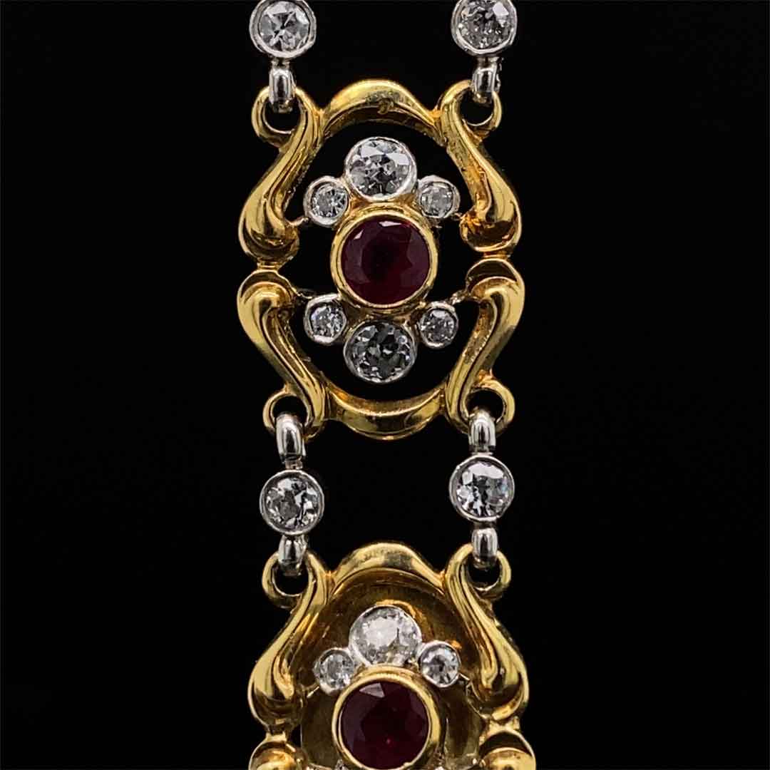 2.16ct Round Ruby and Trefoil of Diamonds Fancy Link Bracelet