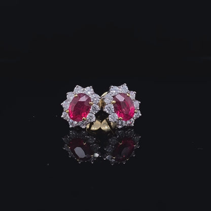 2.40ct Oval Ruby And Diamond Cluster Earrings