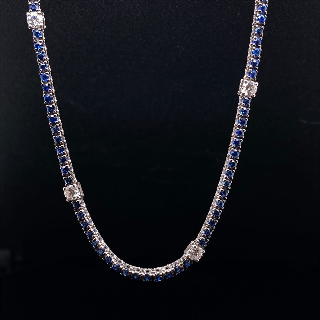 4.53ct Round Sapphire and Diamond Riviere Necklace