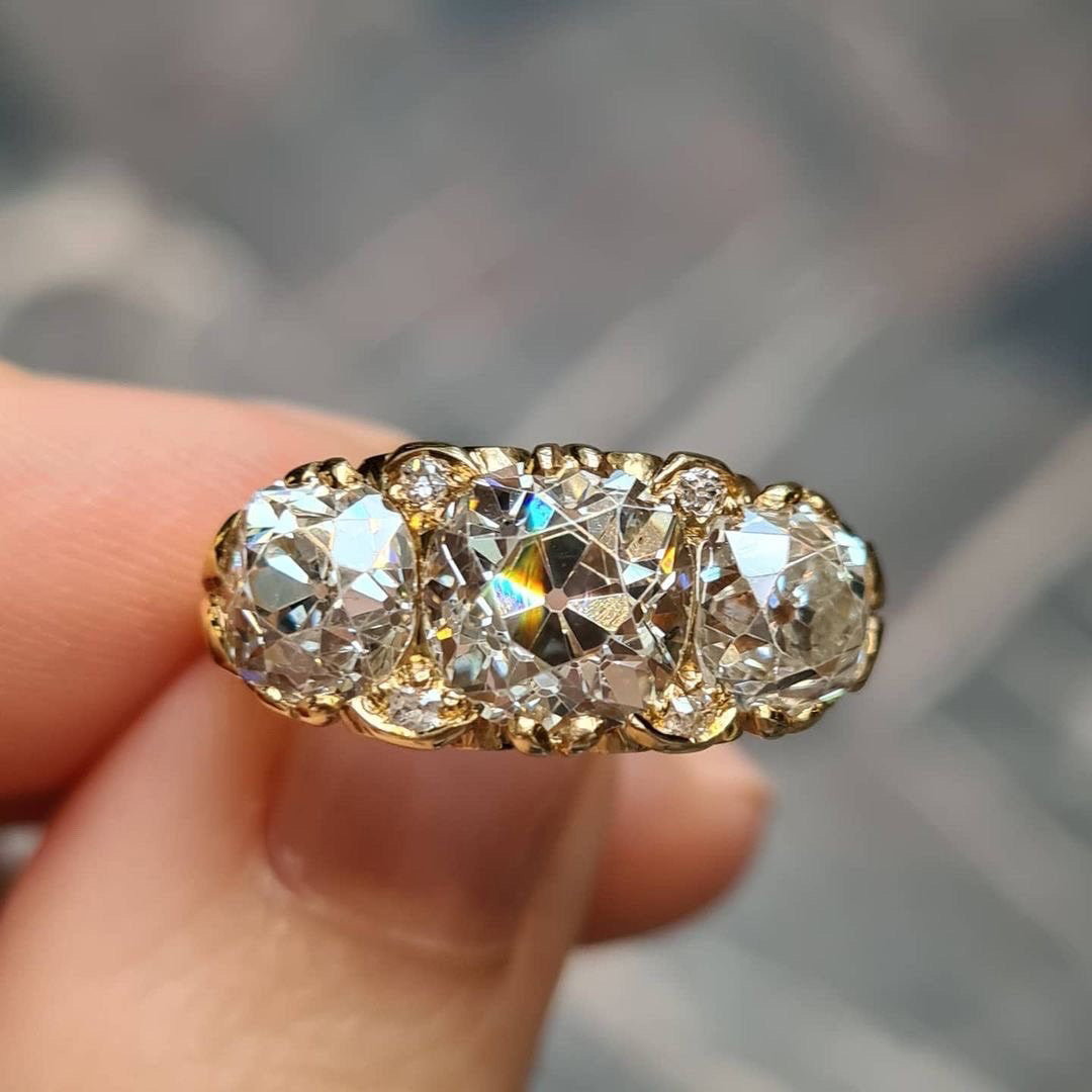 5.19ct Old Cut Diamond Victorian Style Carved Half Hoop Ring