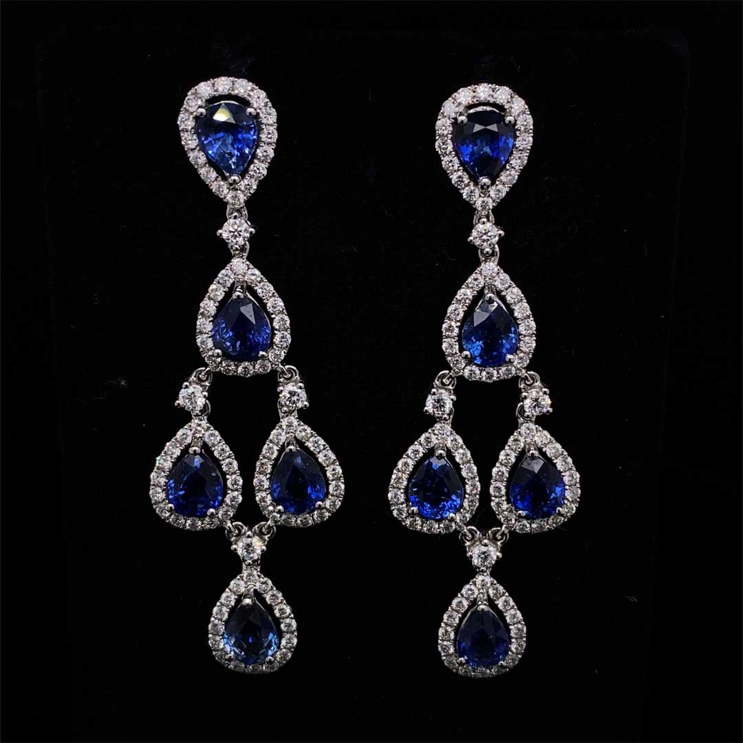 6.08ct Pear Cut Sapphire and Diamond Fancy Drop Earrings