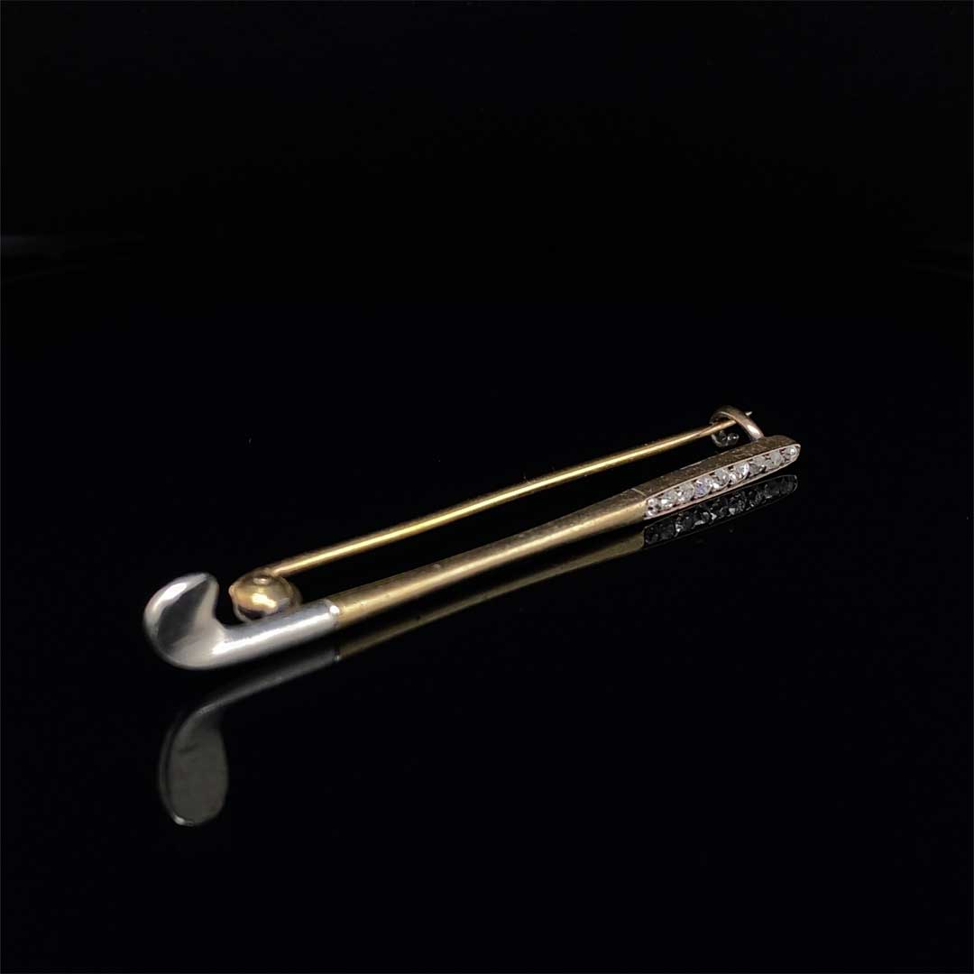 Diamond Set Yellow Gold and Platinum Golf Club Brooch