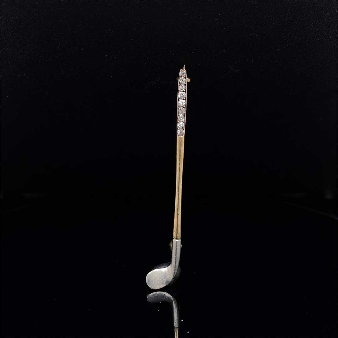 Diamond Set Yellow Gold and Platinum Golf Club Brooch