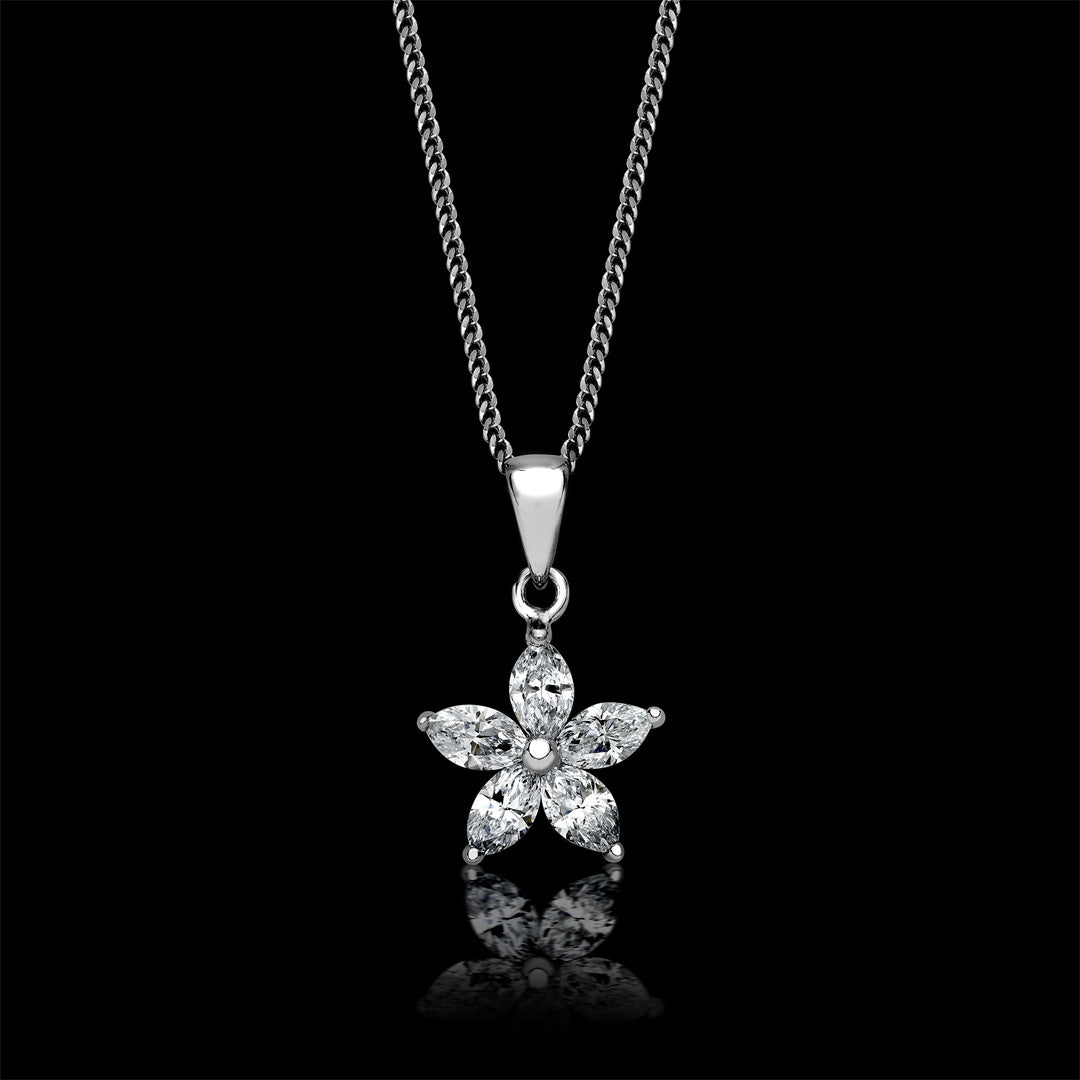 Marquise Cut Diamond Flower Pendant