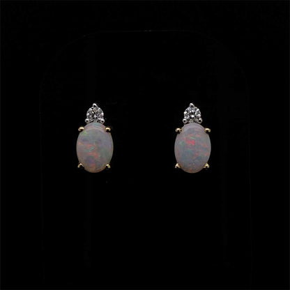 Oval Cut Opal and Diamond Earring
