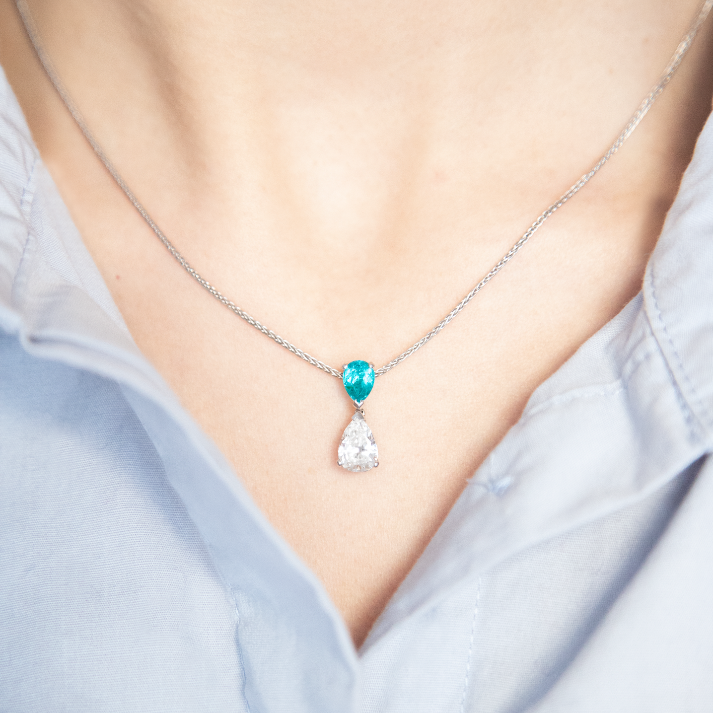 Pear On Pear Paraiba Tourmaline and Diamond Pendant