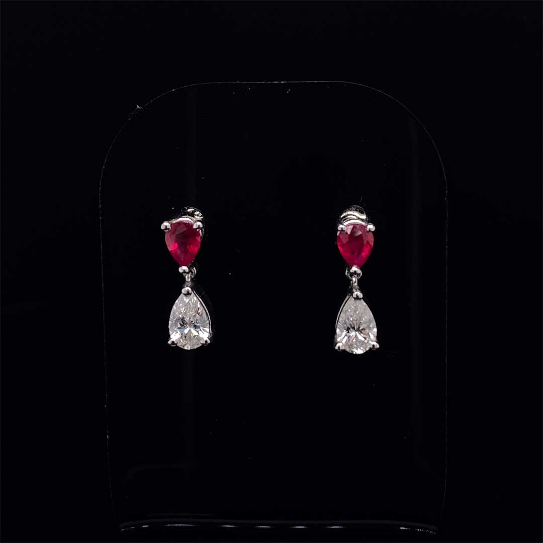 Pear On Pear Ruby and Diamond Drop Earrings