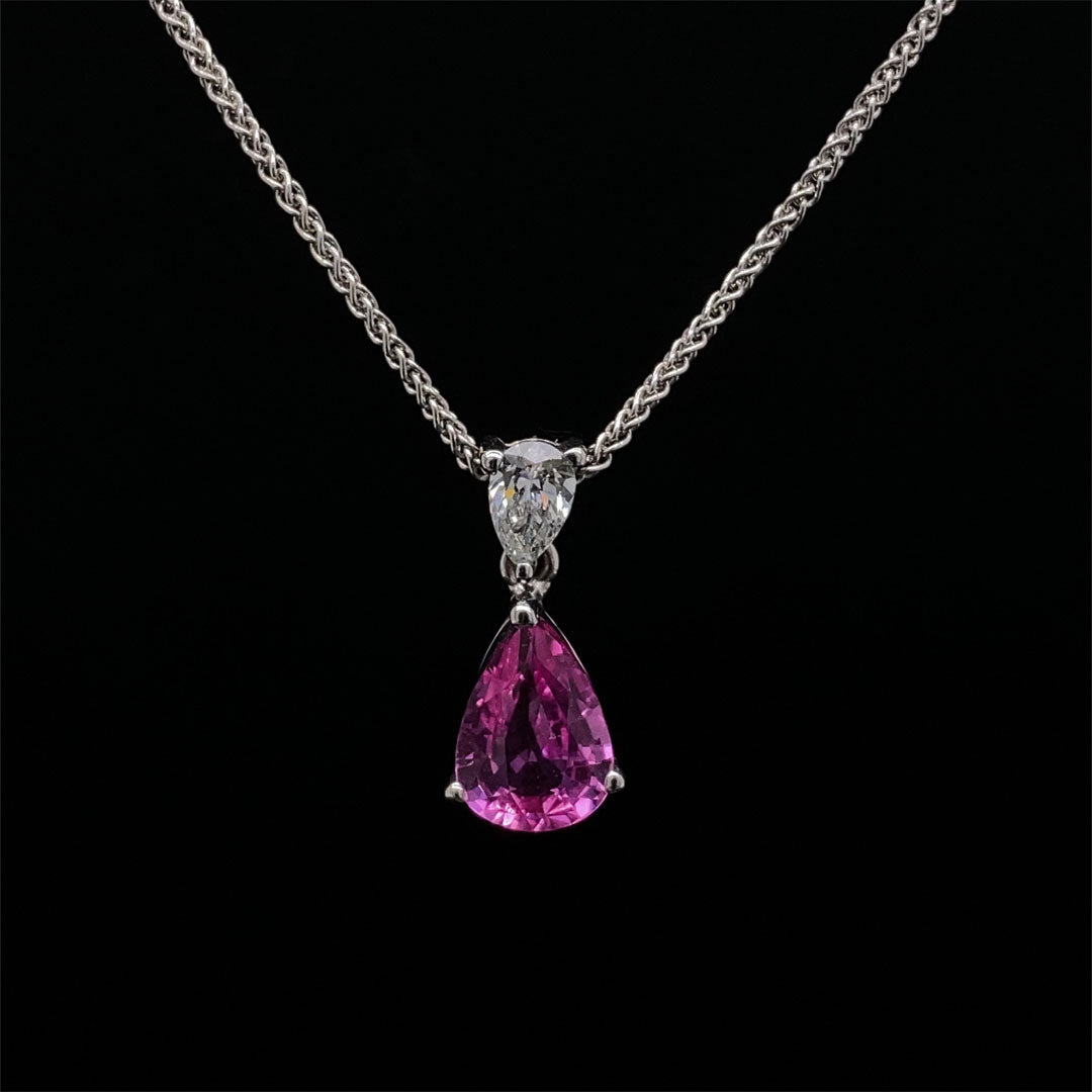 Pear On Pear 1.20ct Pink Sapphire and Diamond Pendant
