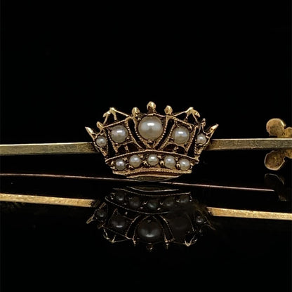Pearl Set Yellow Gold Naval Crown Brooch