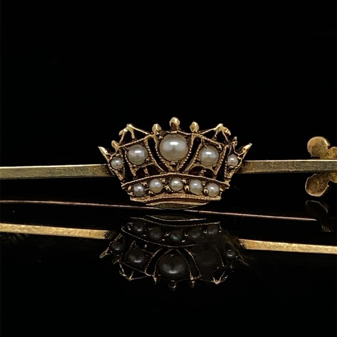 Pearl Set Yellow Gold Naval Crown Brooch