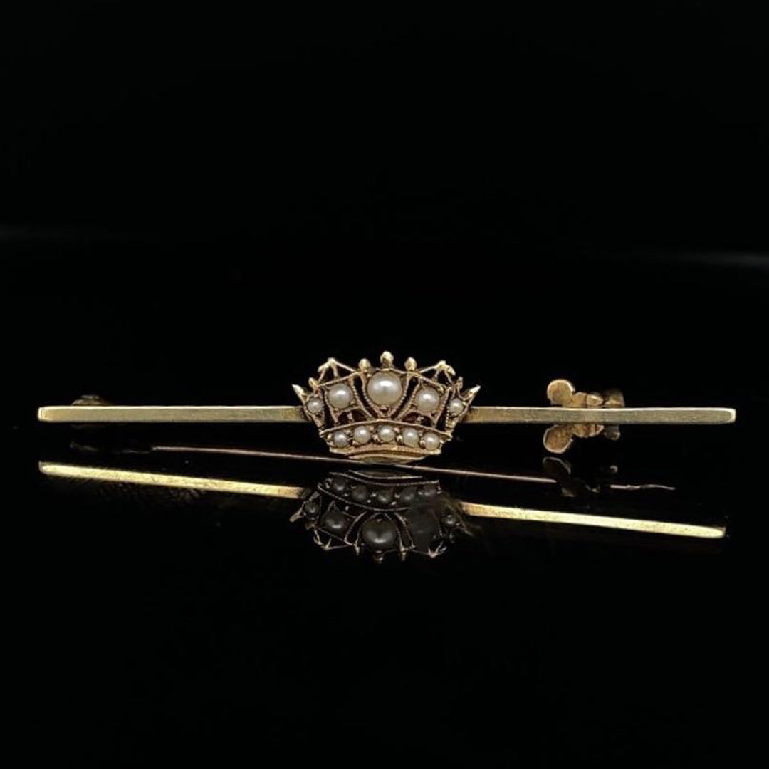Pearl Set Yellow Gold Naval Crown Brooch