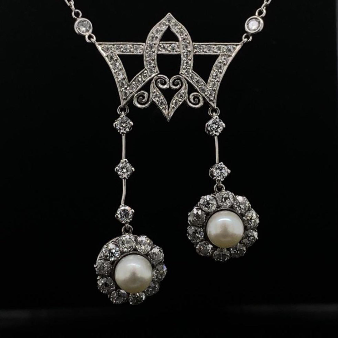 Pearl and Diamond Fancy Cluster Necklace