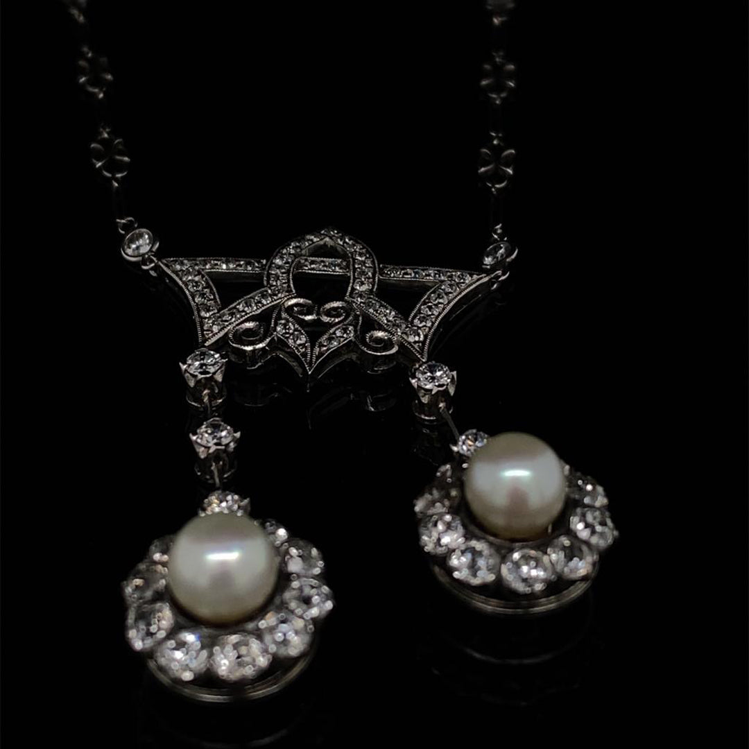 Pearl and Diamond Fancy Cluster Necklace