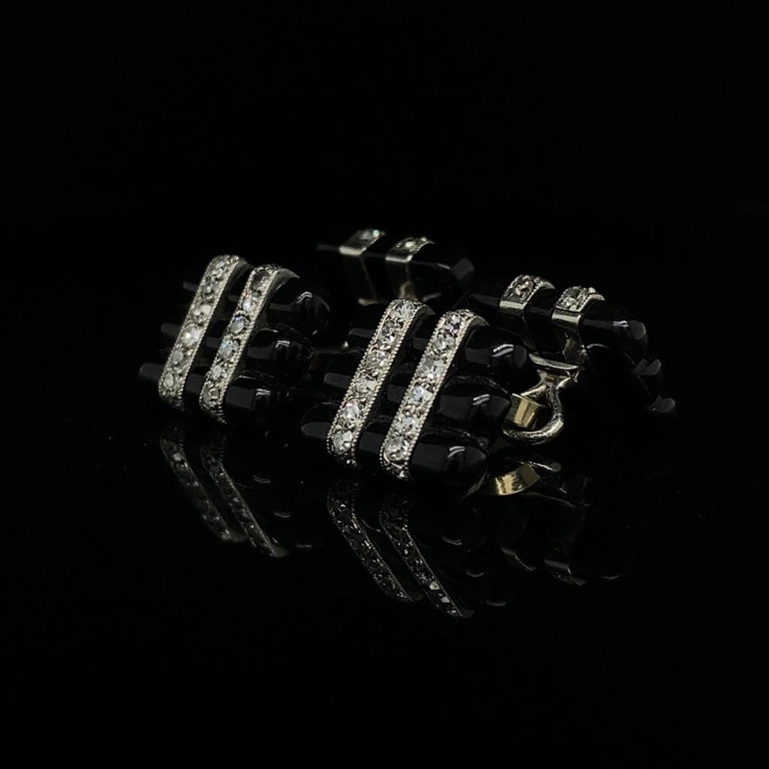 Platinum Art Deco Onyx and Diamond Cufflinks