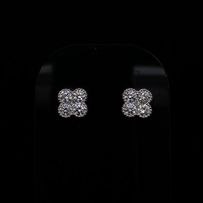 Round Diamond Quatrefoil Stud Earrings