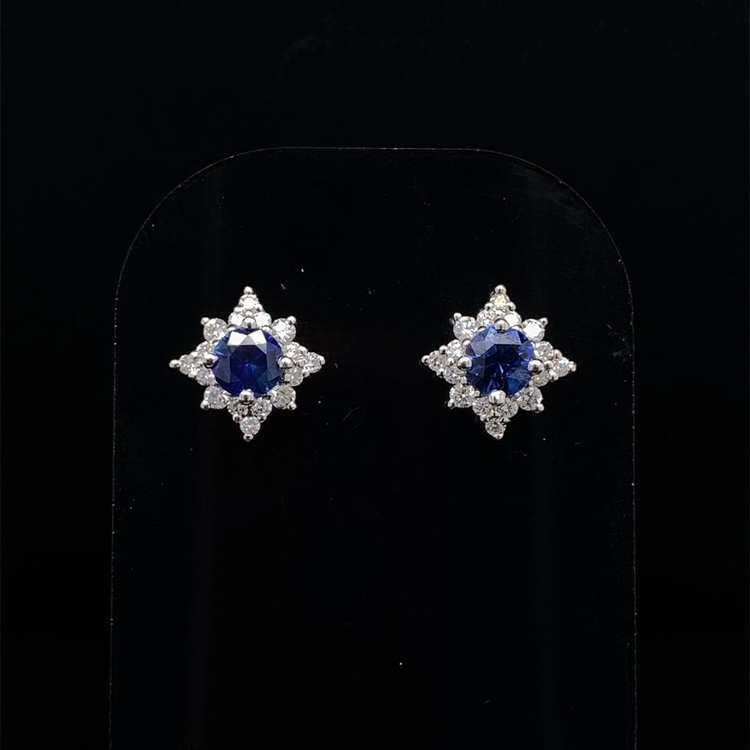 Round Sapphire and Diamond Cluster Earrings