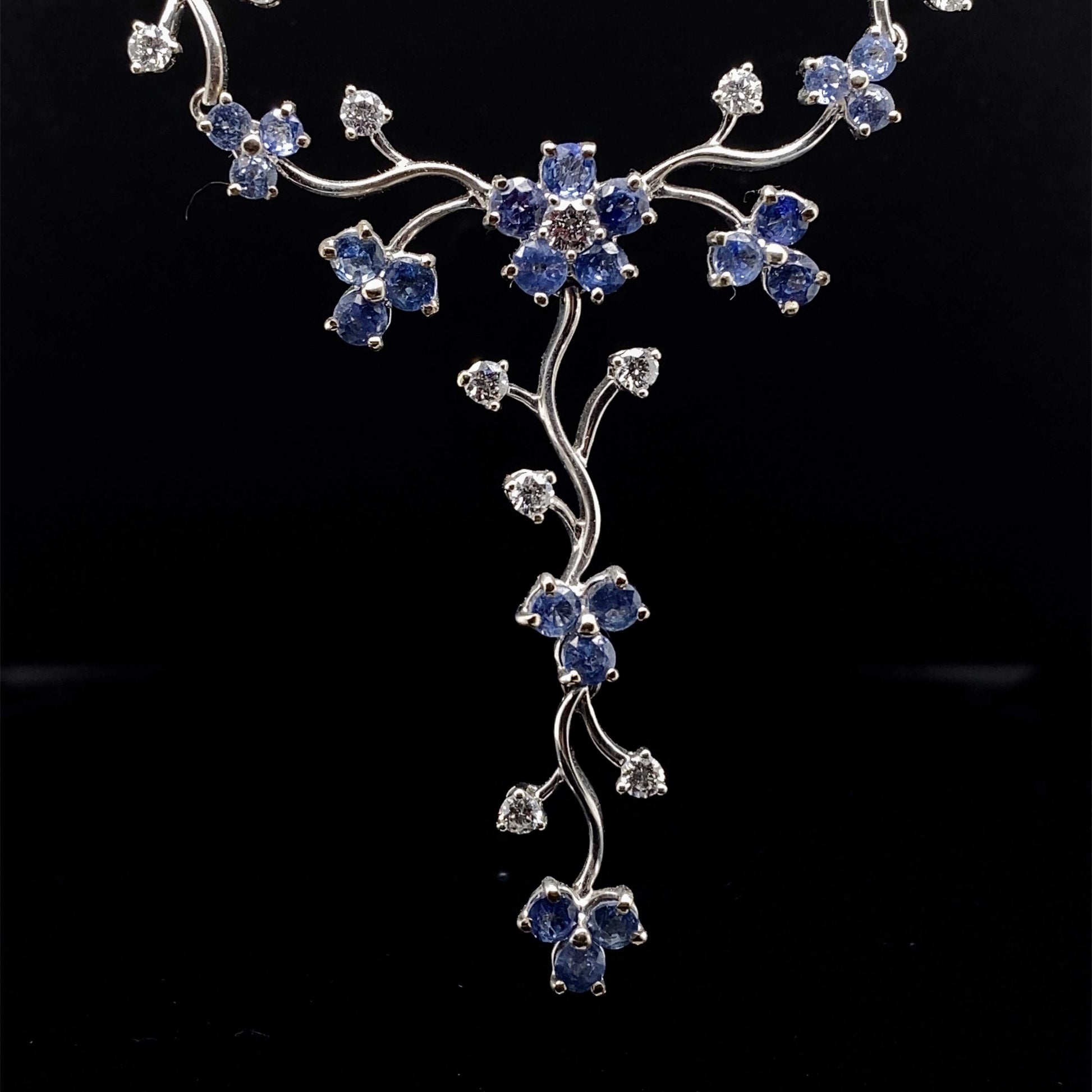 Sapphire And Diamond Fancy Floral Necklace