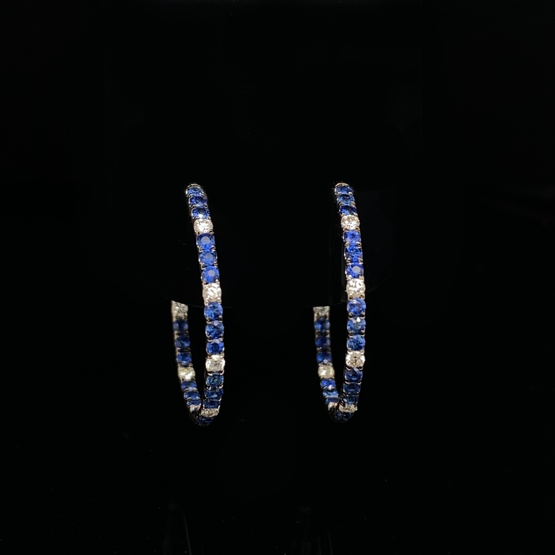 0.94ct Round Sapphire And Diamond Hoop Earrings