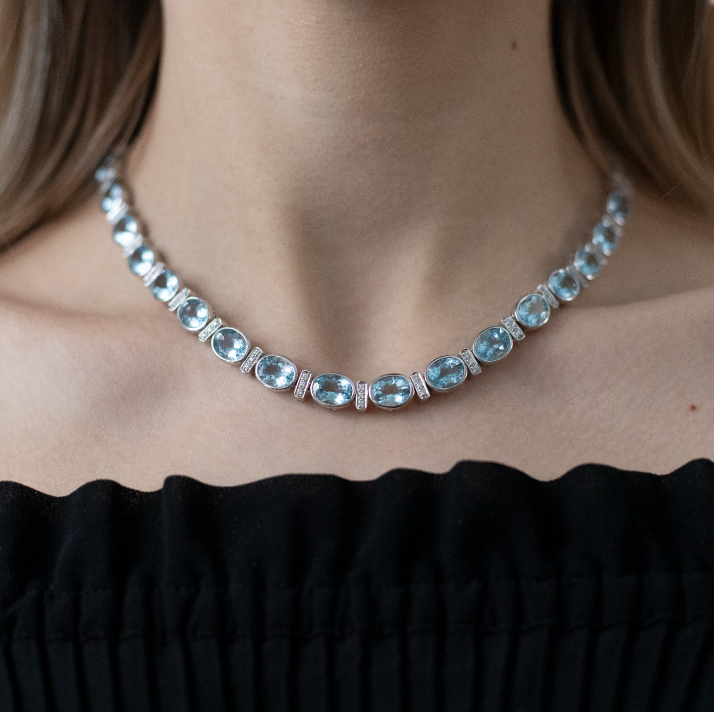 48.92ct Oval Aquamarine And Diamond Necklace
