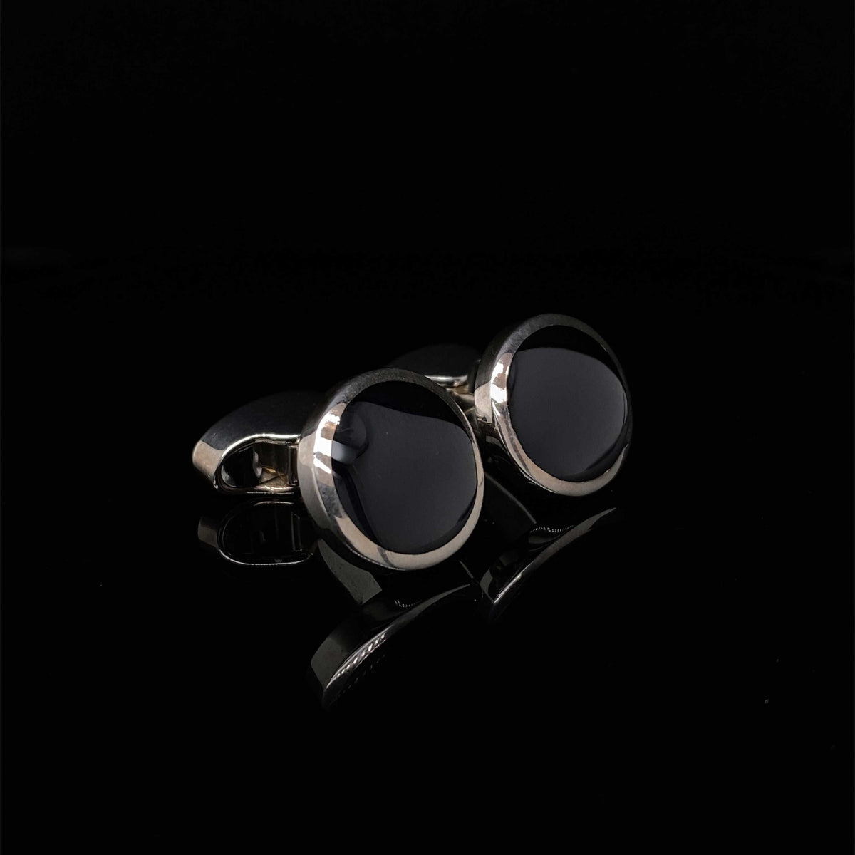 Silver Round Onyx Cufflinks
