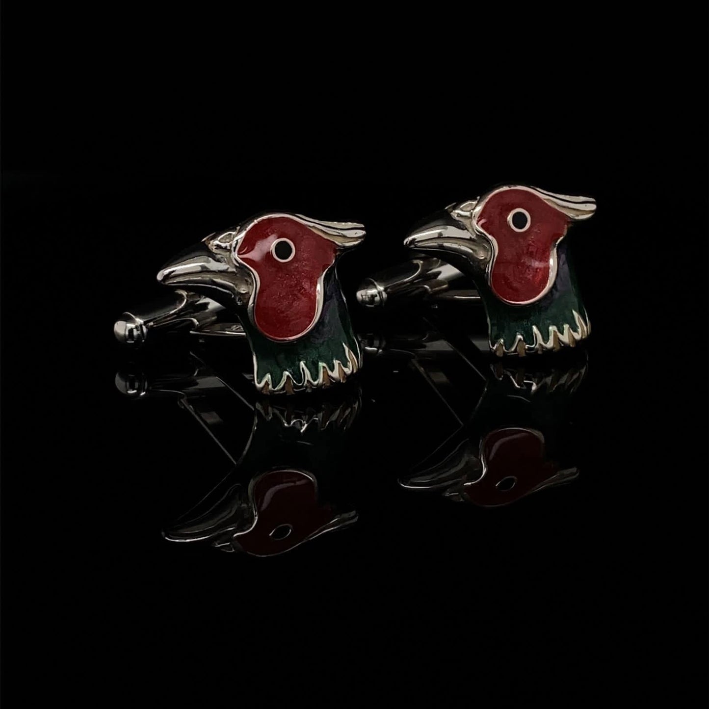 Silver and Enamel Pheasant Cufflinks