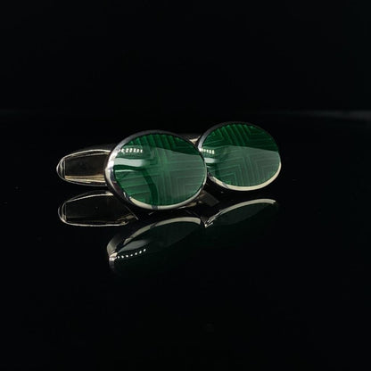 Silver and Green Enamel Cufflinks