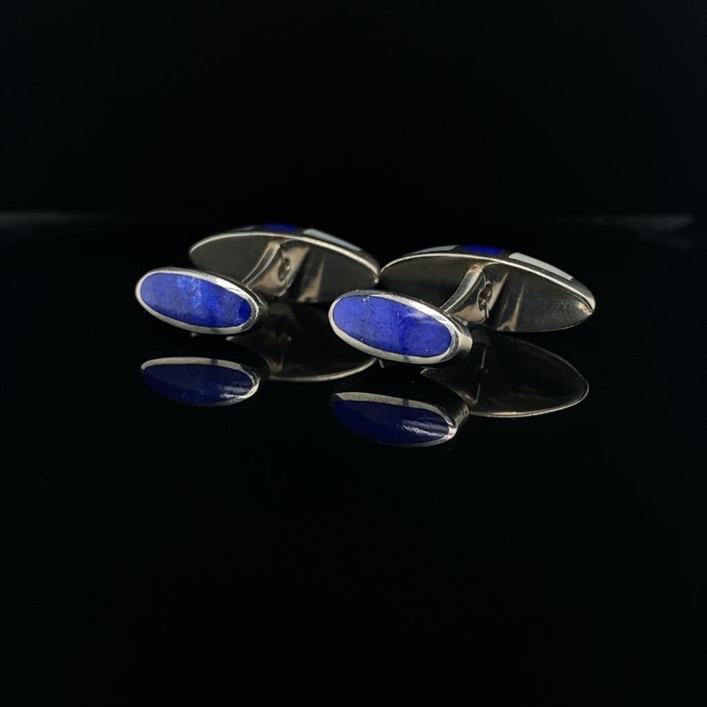 Silver, Mother of Pearl and Lapis Cufflinks