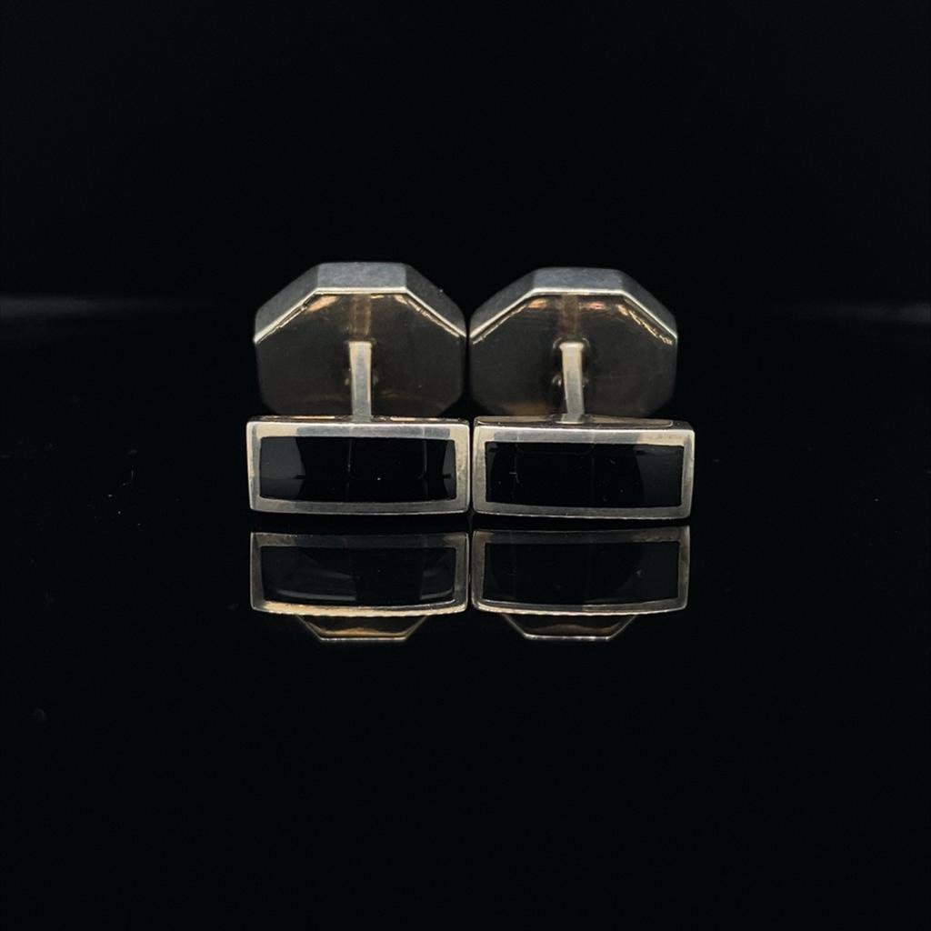 Silver, Onxy, Mother of Pearl and Diamond Cufflinks