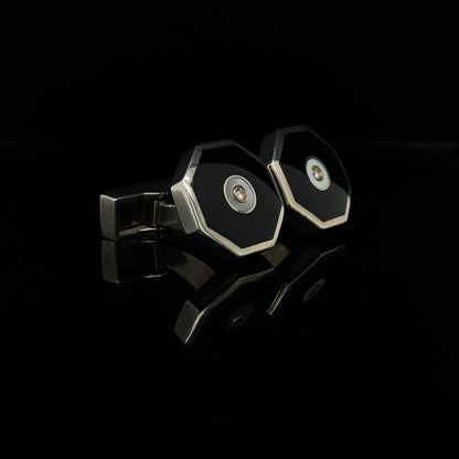 Silver, Onxy, Mother of Pearl and Diamond Cufflinks