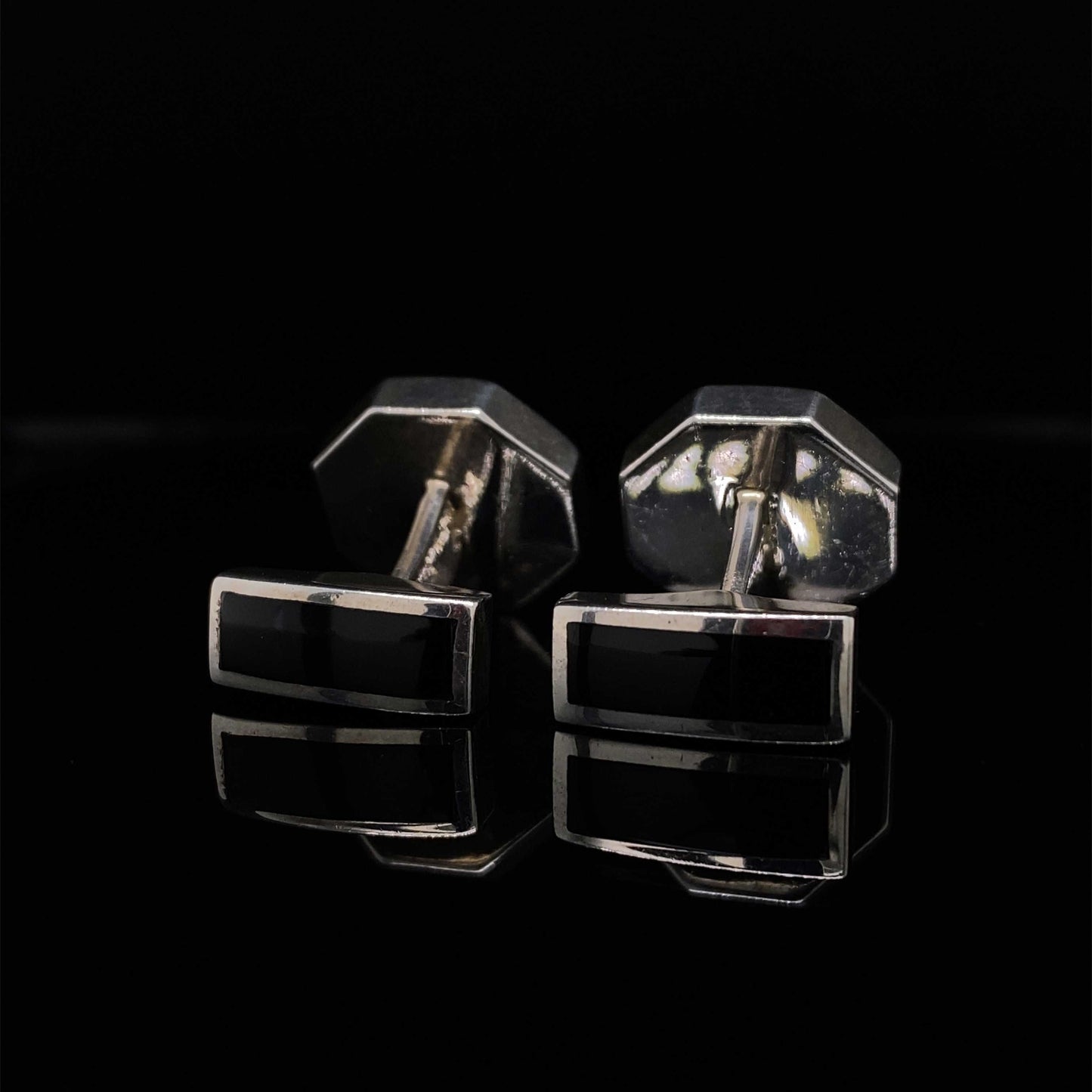 Silver, Onyx and Yellow Gold Cross Octagonal Cufflinks
