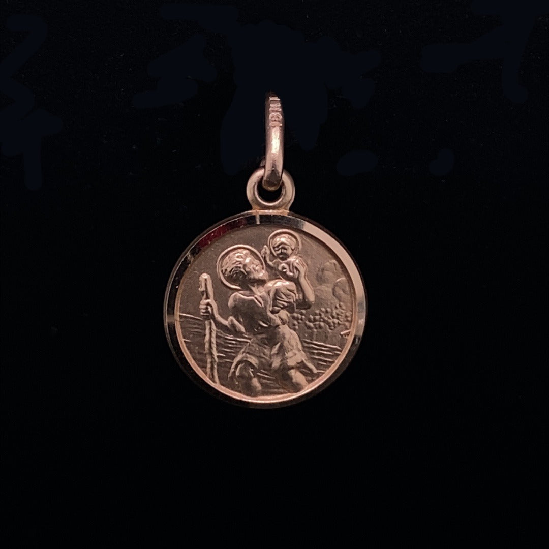 18ct Gold Round Saint Christopher Pendant