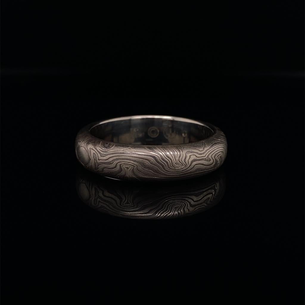 White Gold Mokume Gane Wedding Ring