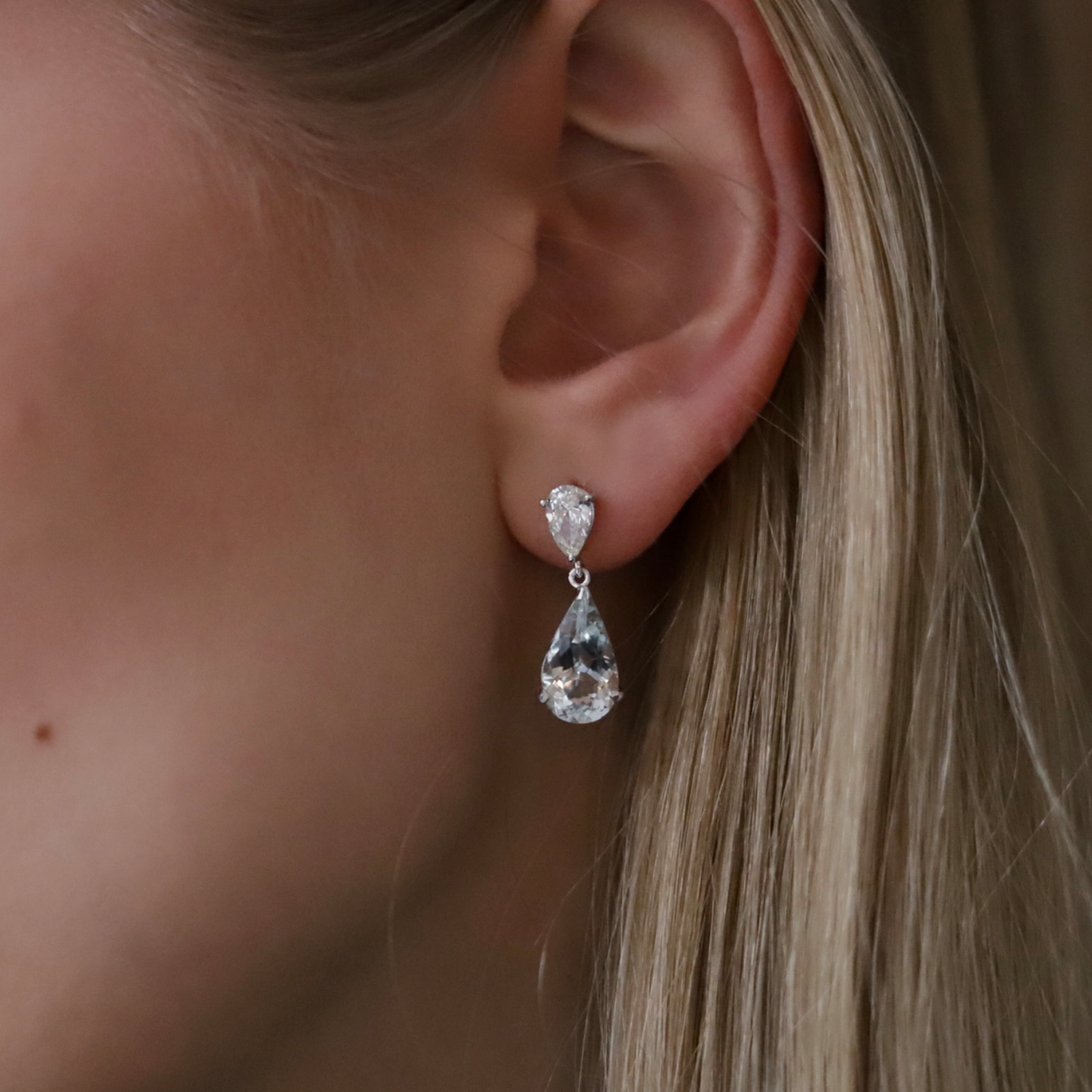 3.80ct Pear On Pear Aquamarine And Diamond Drop Earrings