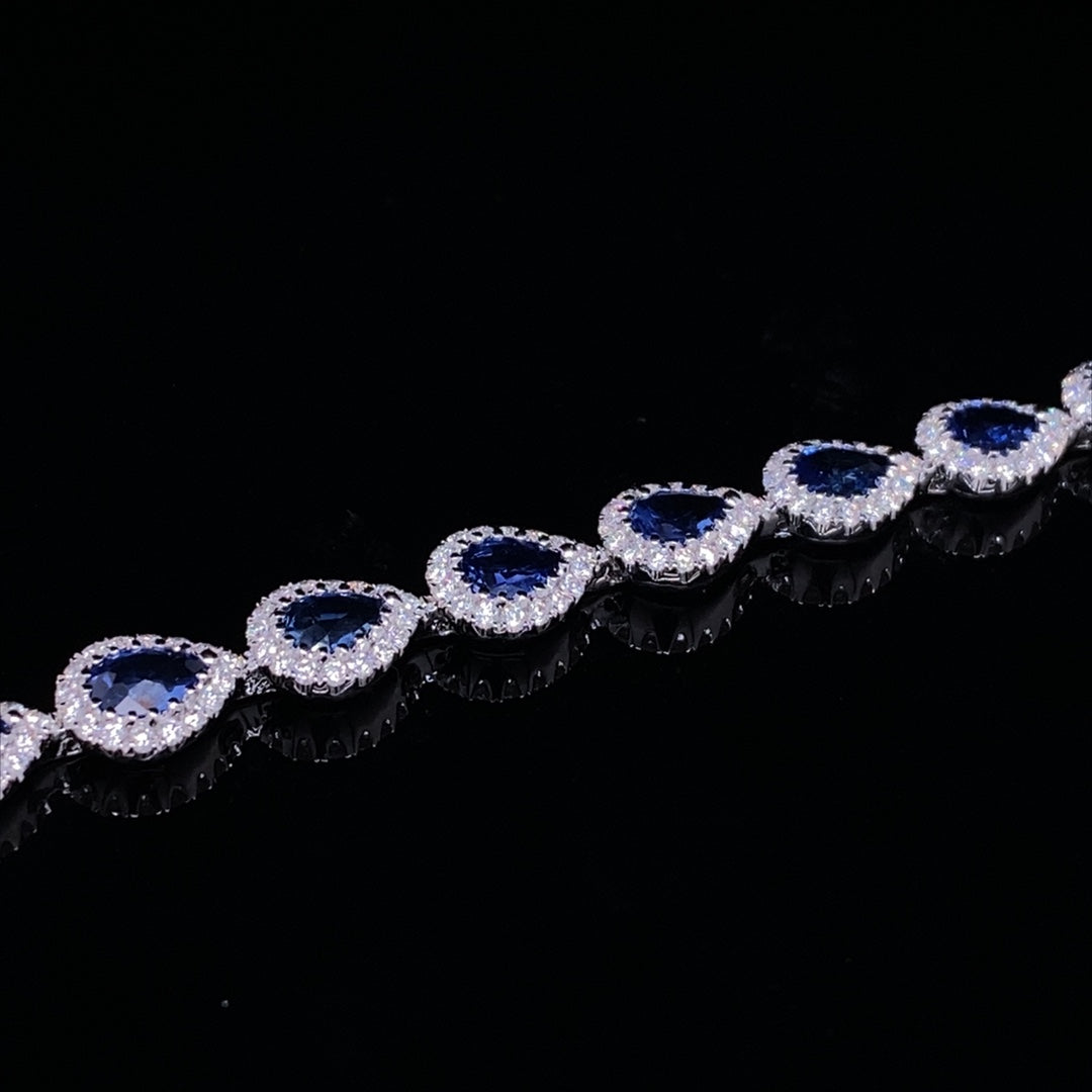 7ct Pear Cut Sapphire And Round Diamond Clusters Bracelet
