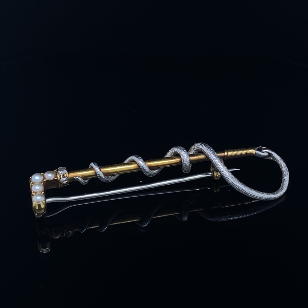 Diamond and Pearl Riding Crop Bar Brooch