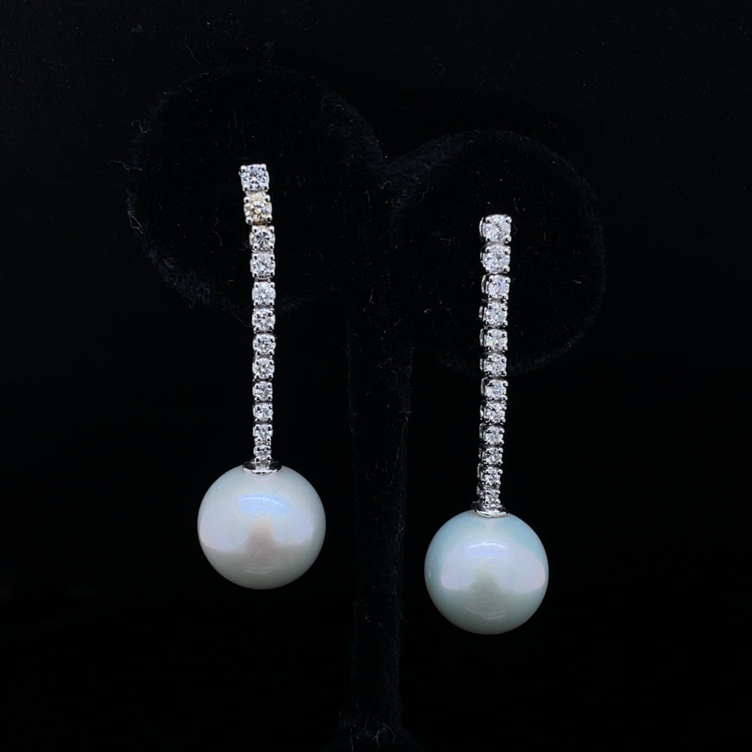 Diamond Line And Pearl Drop Earrings