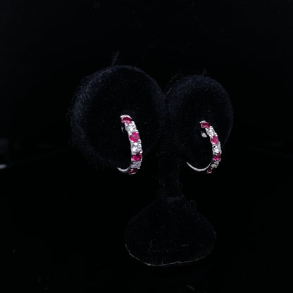 0.43ct Round Ruby And Diamond Hoops