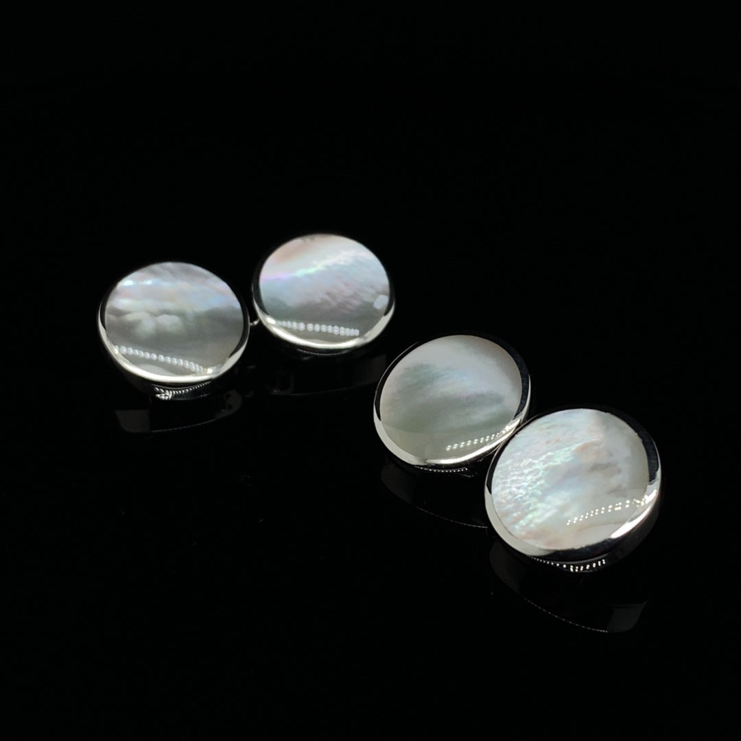 Silver And Mother Of Pearl Round Cufflinks