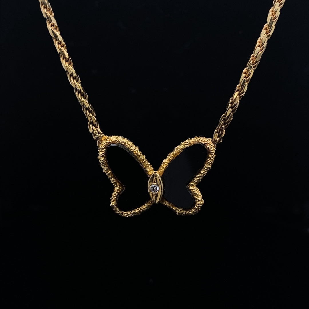Onyx And Diamond Butterfly Pendant
